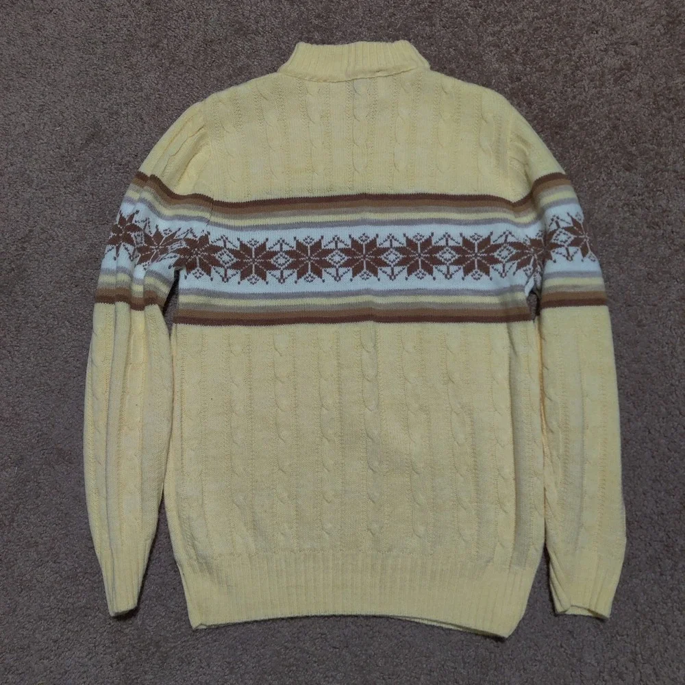 Jantzen Cable Knit Snowflake Sweater Women's Size M Yellow Made In USA Christmas